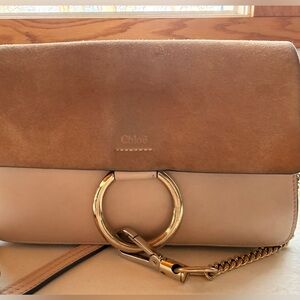 Chloe Tan and Cream Crossbody Bag with Gold Accent